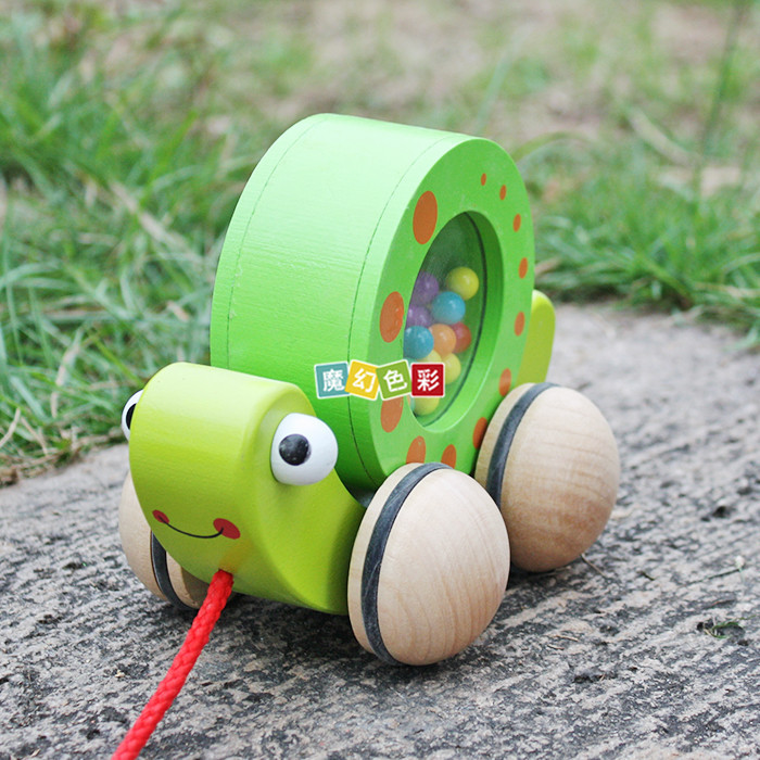儿童婴幼儿益智木质玩具早教 学习类玩具拖拉蜗牛拉力动物玩具5