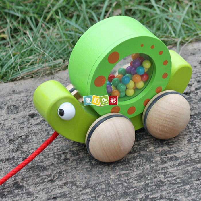 儿童婴幼儿益智木质玩具早教 学习类玩具拖拉蜗牛拉力动物玩具4