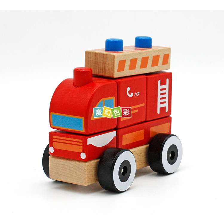叠叠高拆卸玩具 红色消防车玩具木制迷你模型小车 厂家直销4