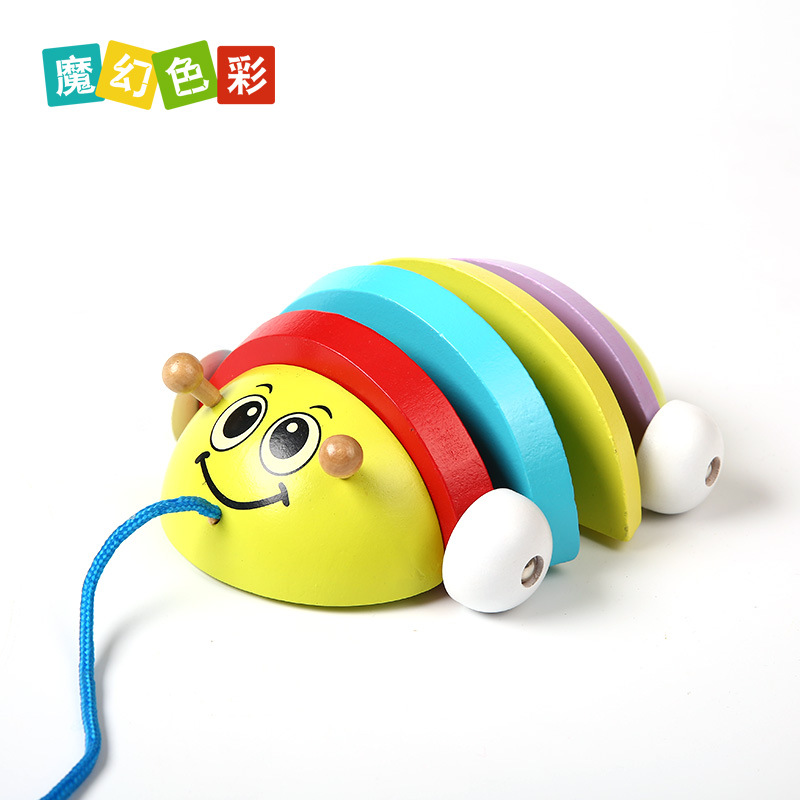 儿童婴幼儿益智木质玩具早教 学习类玩具拖拉瓢虫拉力动物玩具2