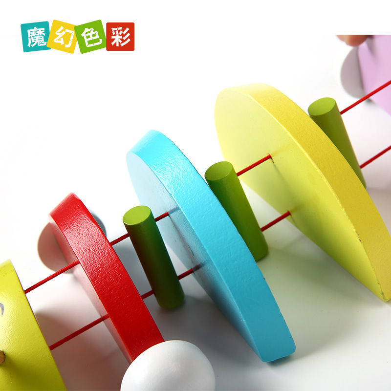儿童婴幼儿益智木质玩具早教 学习类玩具拖拉瓢虫拉力动物玩具4