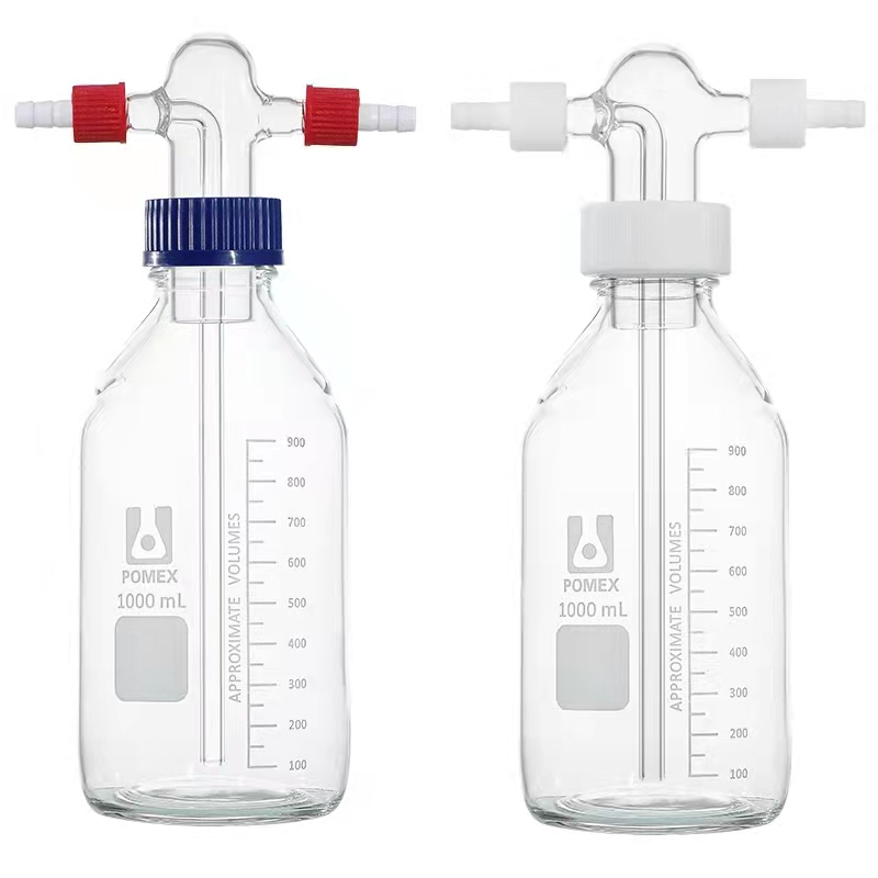 化学玻璃仪器 玻璃蓝盖缓冲瓶 螺旋口洗气瓶 实验器皿 蓝盖压力瓶1