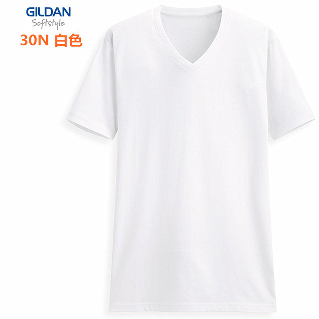 鸡心领打底衫纯色印图字 男式V领纯棉短袖T恤 GILDAN吉尔丹63V001