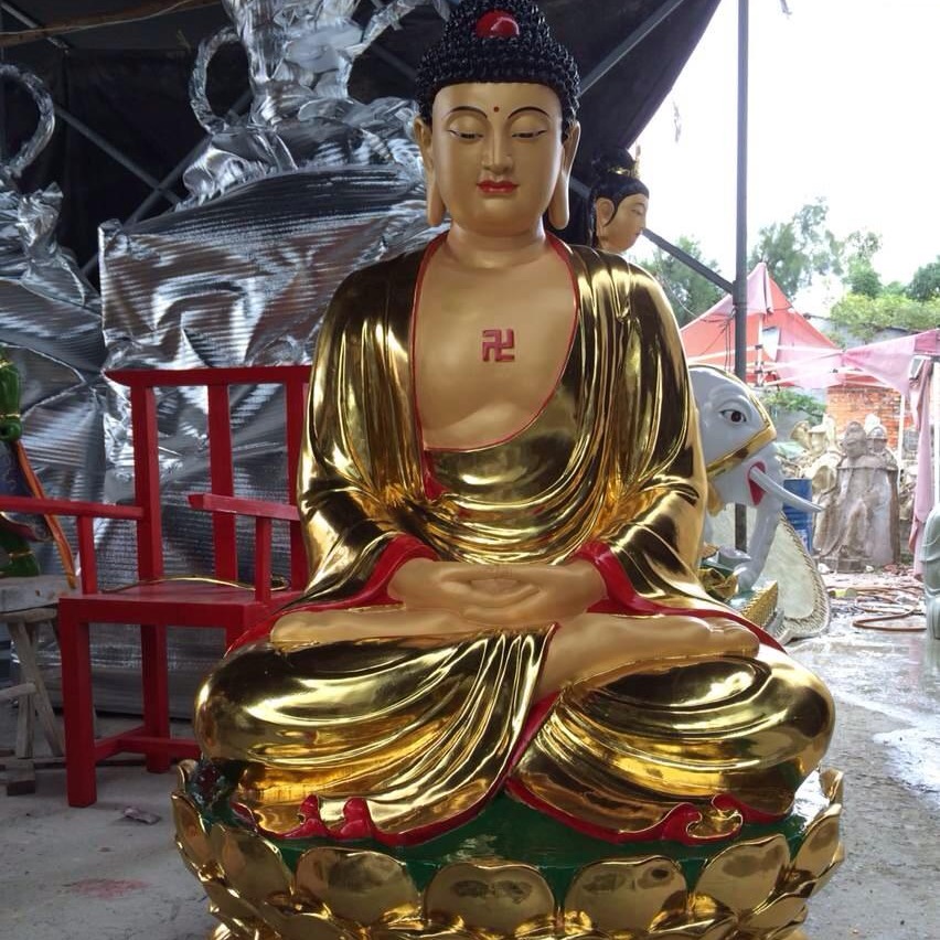一佛两弟子 宗教法器、法物 铸铜释迦牟尼佛 木雕坐像三宝佛