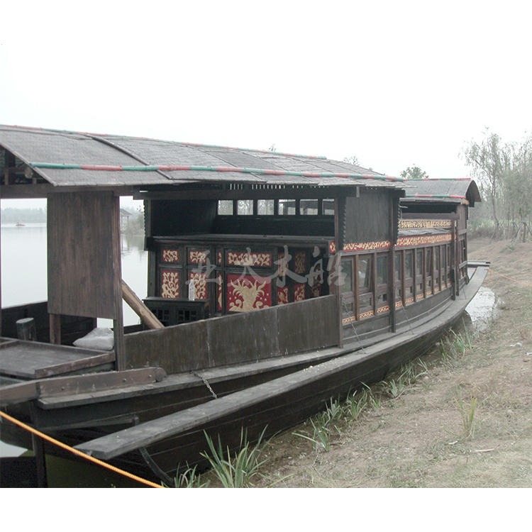 仿古木船 单亭船 单蓬船 装饰船 手工制造南湖红船模型 木船模型3