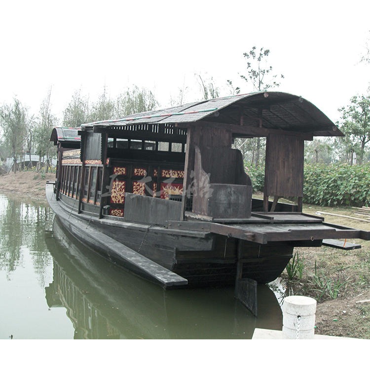 仿古木船 单亭船 单蓬船 装饰船 手工制造南湖红船模型 木船模型2