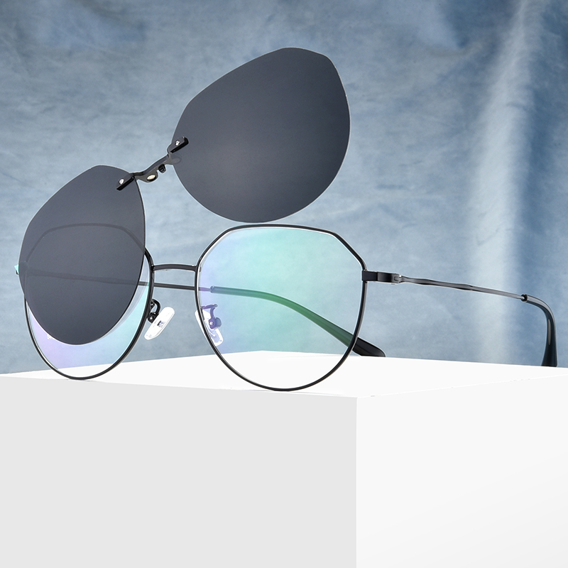 丹阳眼镜工厂批发定制复古偏光近视磁吸式太阳镜金属套镜镜架93316
