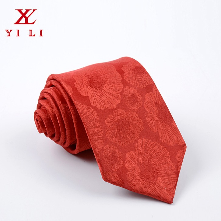红色休闲花纹提花领带 嵊州厂家新款定制 时尚潮流男女领带