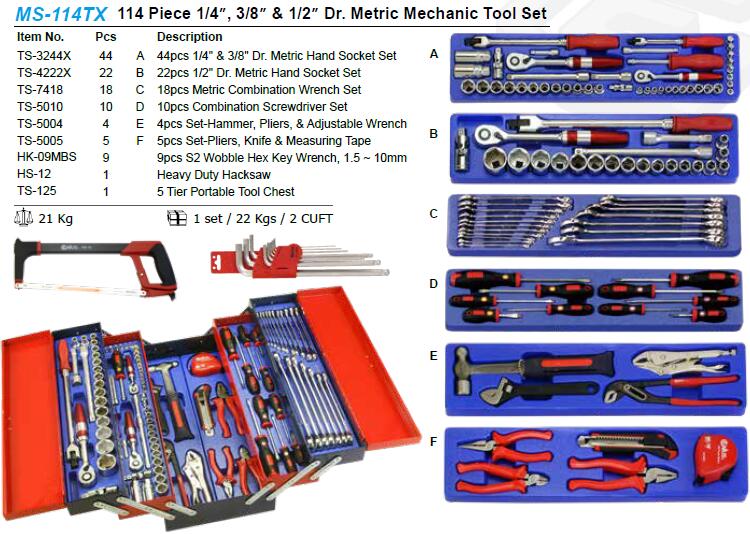 114件套公制综合工具配工具箱组套装 Genius天赋工具MS-114TX1