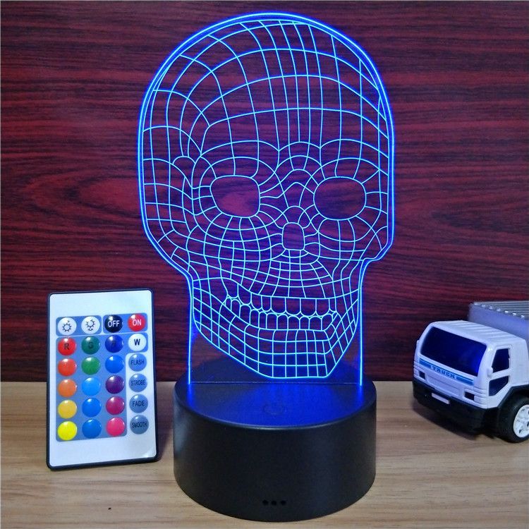 亚马逊爆款3D灯骷髅头 USB触摸亚克力小台灯创意LED小夜灯3