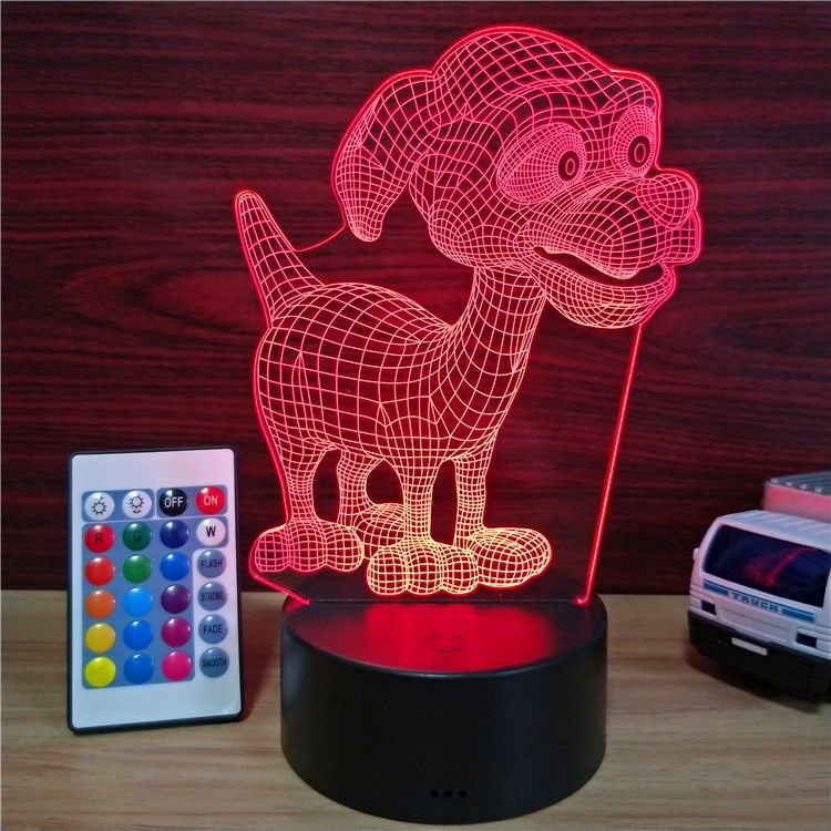 LED亚克力小夜灯 外贸专供一个代发 小狗3D灯USB触摸创意小台灯3