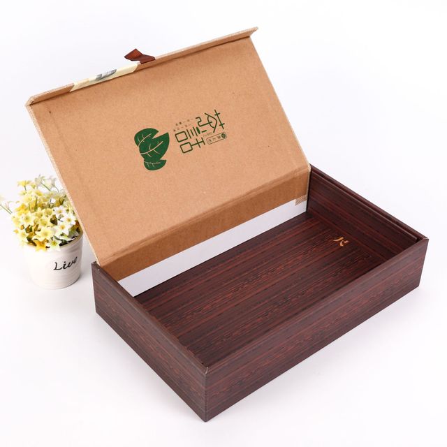 高端茶叶礼品包装盒定做 方形牛皮礼品纸盒纸抽屉仿木纸盒定制2