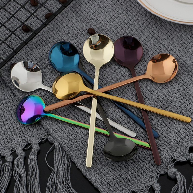 创意304不锈钢勺子镀钛彩虹系列咖啡搅拌勺餐具西式餐厅酒店用品9