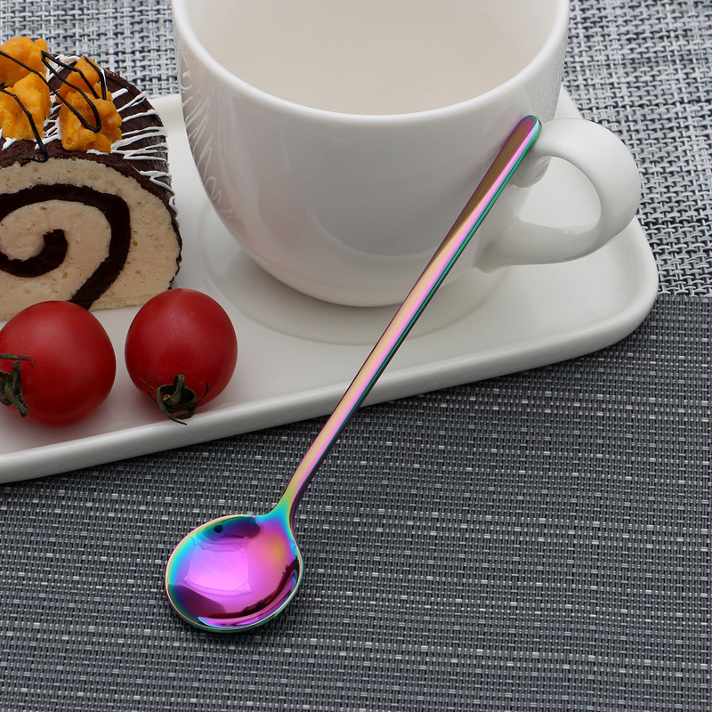 创意304不锈钢勺子镀钛彩虹系列咖啡搅拌勺餐具西式餐厅酒店用品3