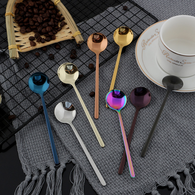 创意304不锈钢勺子镀钛彩虹系列咖啡搅拌勺餐具西式餐厅酒店用品