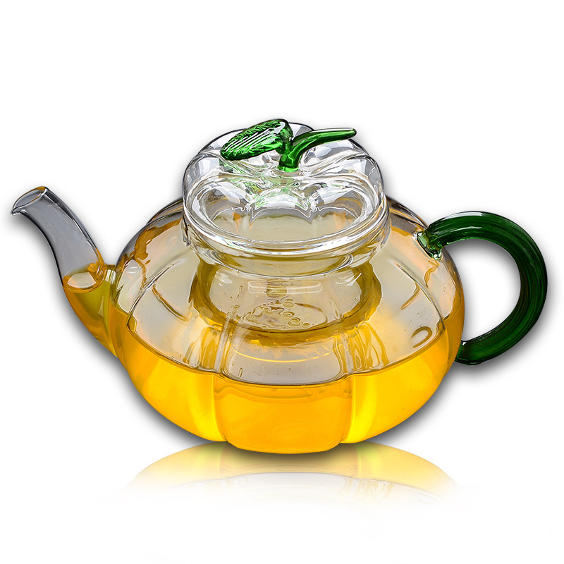 绿叶三件式玻璃壶 耐高温南瓜壶 精品玻璃茶具 茶壶7