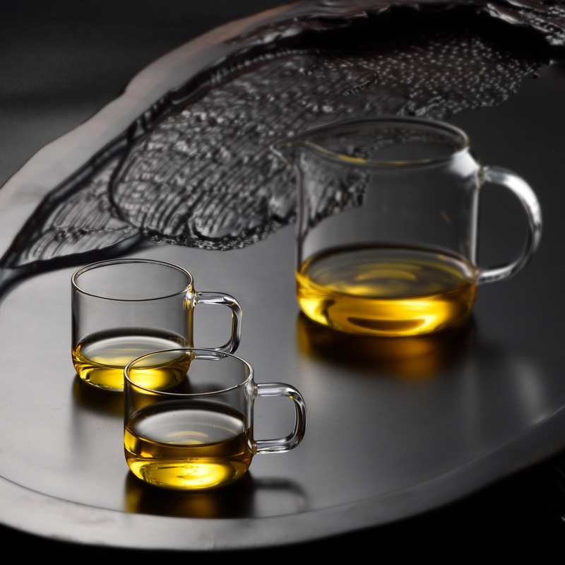 加厚花茶杯玻璃茶杯 品茗杯功夫小茶杯 耐热带把透明玻璃杯3