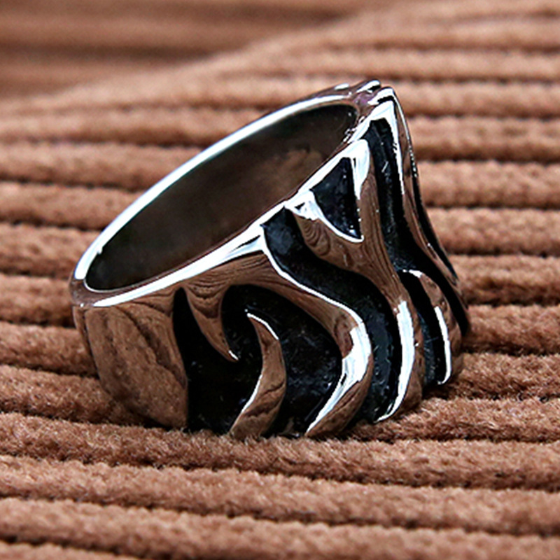 男士霸气指环可定制 欧美风2018新款首饰 钛钢黑色纹理戒指2