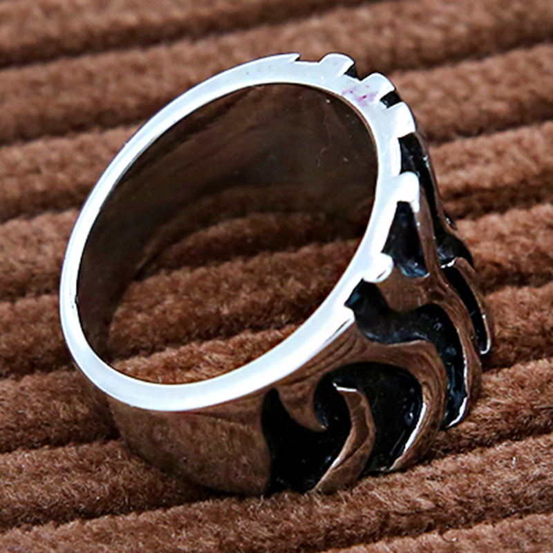 男士霸气指环可定制 欧美风2018新款首饰 钛钢黑色纹理戒指1