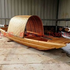 手工制作旅游船仿古乌篷船木船做旧木头船渔船酒店餐饮装饰船模型4