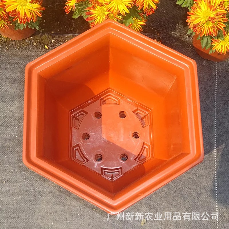 仿陶瓷 花盆容器 彩色加厚塑料盆 六角盆景盆2