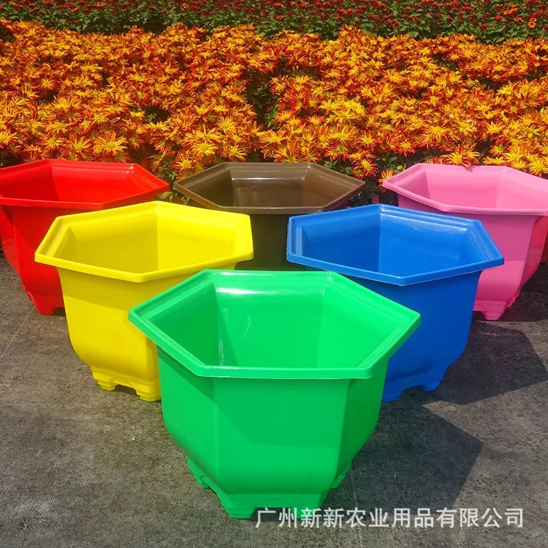 仿陶瓷 花盆容器 彩色加厚塑料盆 六角盆景盆1