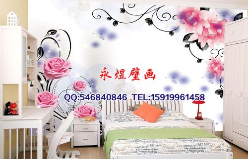 客厅沙发墙壁布 丝绸背景玫瑰花藤背景墙壁画 3d花卉墙纸