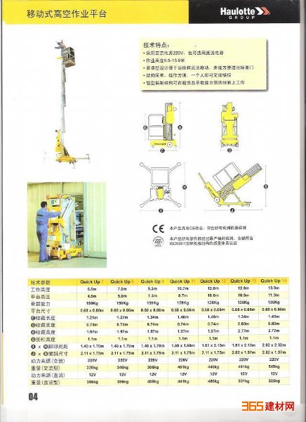 北京haulotte升降机系列Quickup12铝合金升降机