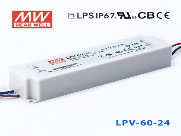 明纬LPV-60-24开关电源60W 24V 2.5A塑壳IP67防水LED