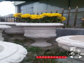 石材 供應石雕黃銹石花缽園林景觀雕塑花盆裝飾花盆
