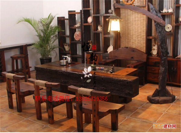 老船木中式家具 古典茶桌六件套配送电磁炉