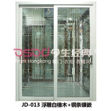 南京移门-JD-013浮雕白橡木+铜条镶嵌