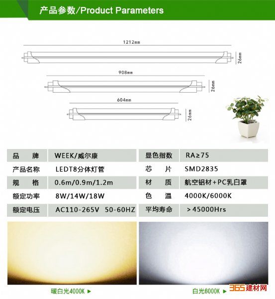 T8分体灯管 1.2米18w条形节能超亮日光灯管